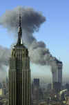 Pictures, photos, or images are  AP or Reuters. Click on the pictures for a larger image. On September 11, 2001 terrorists attack the World Trade Center towers in New York City.