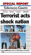 Click on the USA newspaper front page headlines and covers pictures for a larger newspaper cover image from the week of 9-11-2001.