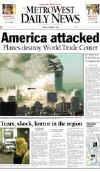 Click on the USA newspaper front page headlines and covers pictures for a larger newspaper cover image from the week of 9-11-2001.