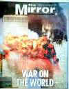 Click on the newspaper front page headlines photo for a larger image. On September 11 and 12, 2001 the world's newspapers print special editions and the world reads about the terrorist attacks on New York City and The Pentagon on 9-11-2001.